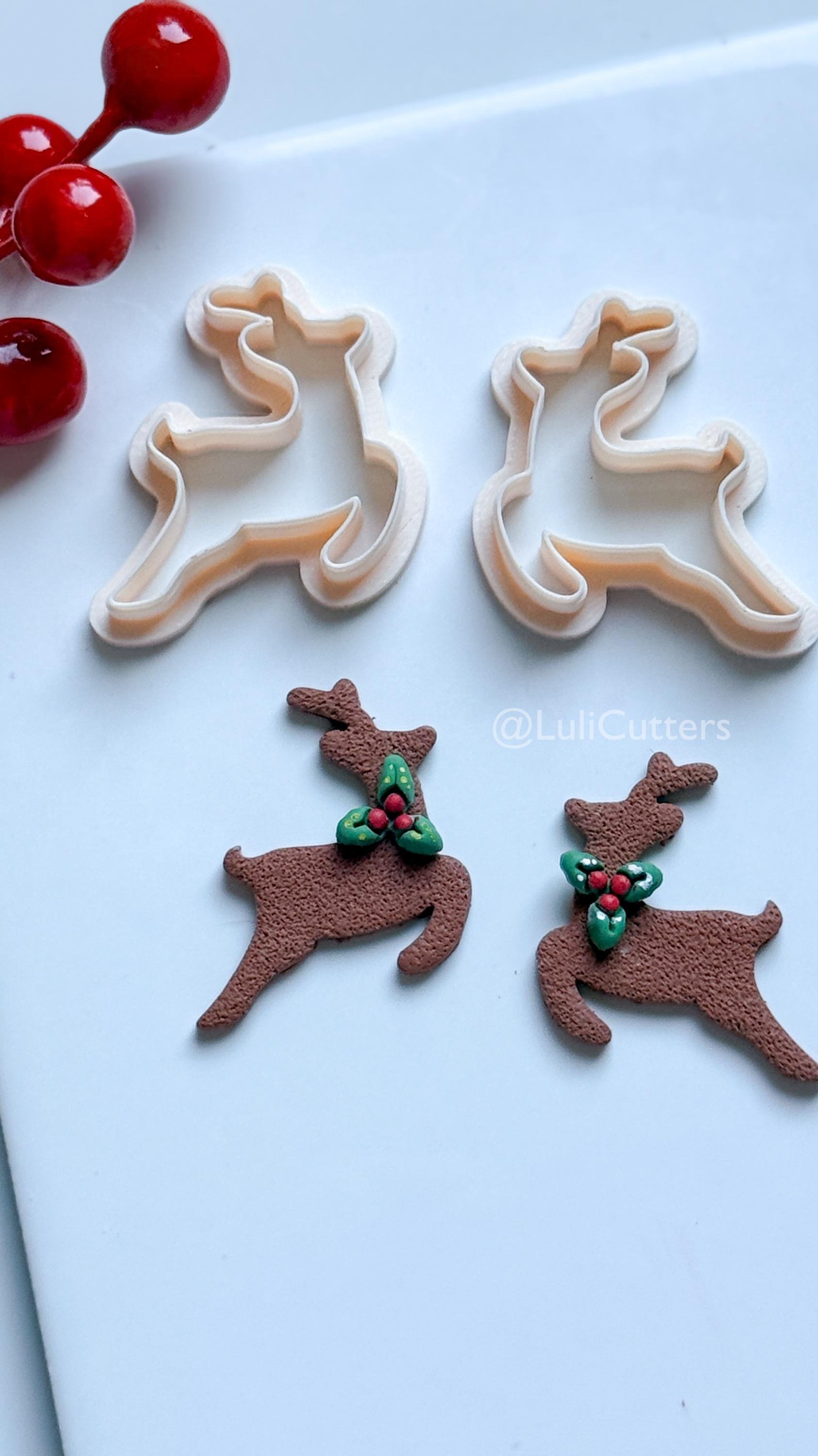 Leaping Reindeer Clay Cutter – Christmas Deer Silhouette Polymer Clay Earring & Charm Tool