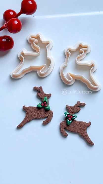 Leaping Reindeer Clay Cutter – Christmas Deer Silhouette Polymer Clay Earring & Charm Tool