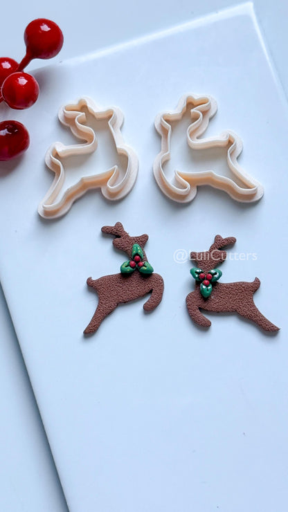 Leaping Reindeer Clay Cutter – Christmas Deer Silhouette Polymer Clay Earring & Charm Tool
