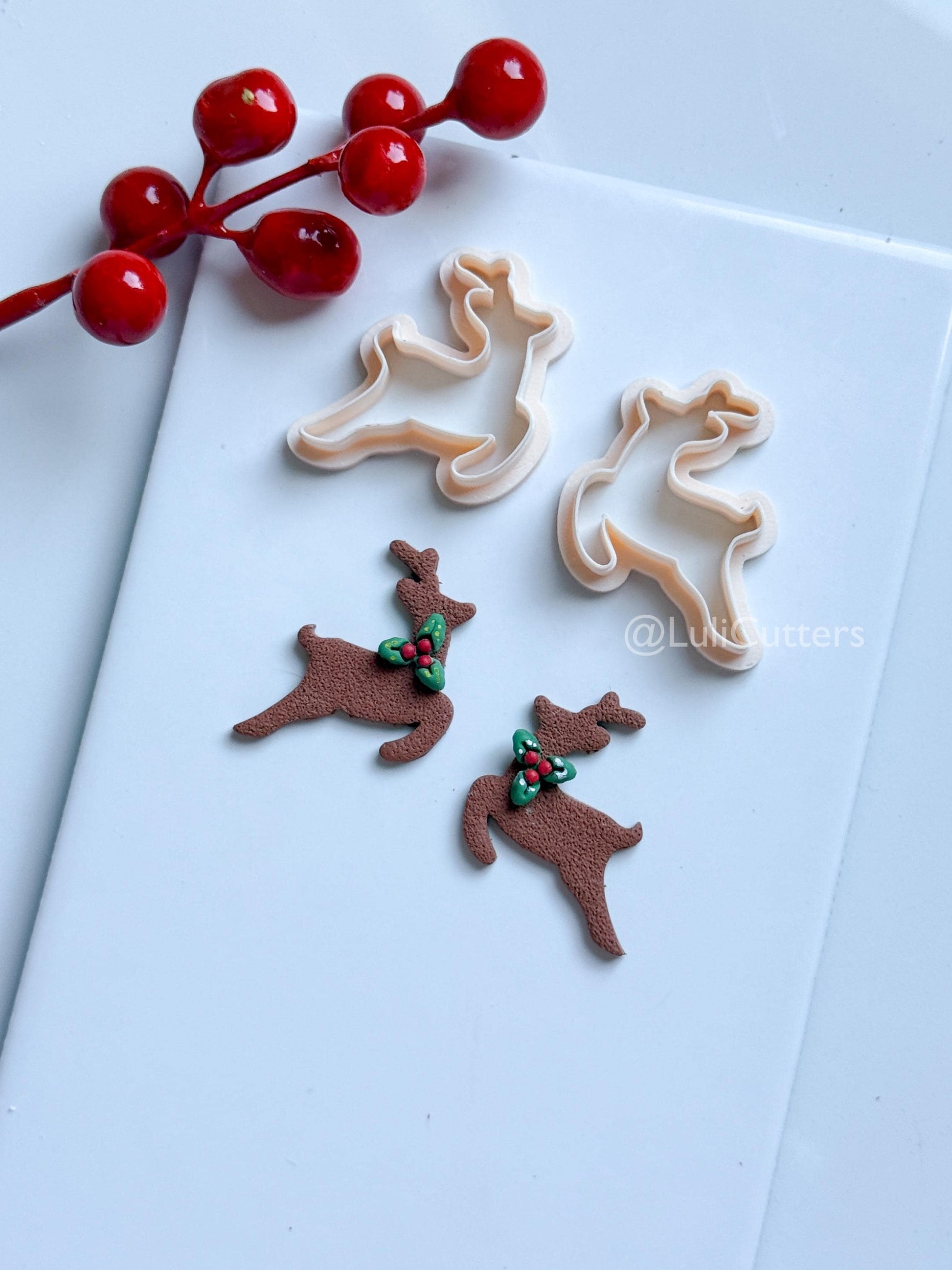 Leaping Reindeer Clay Cutter – Christmas Deer Silhouette Polymer Clay Earring & Charm Tool