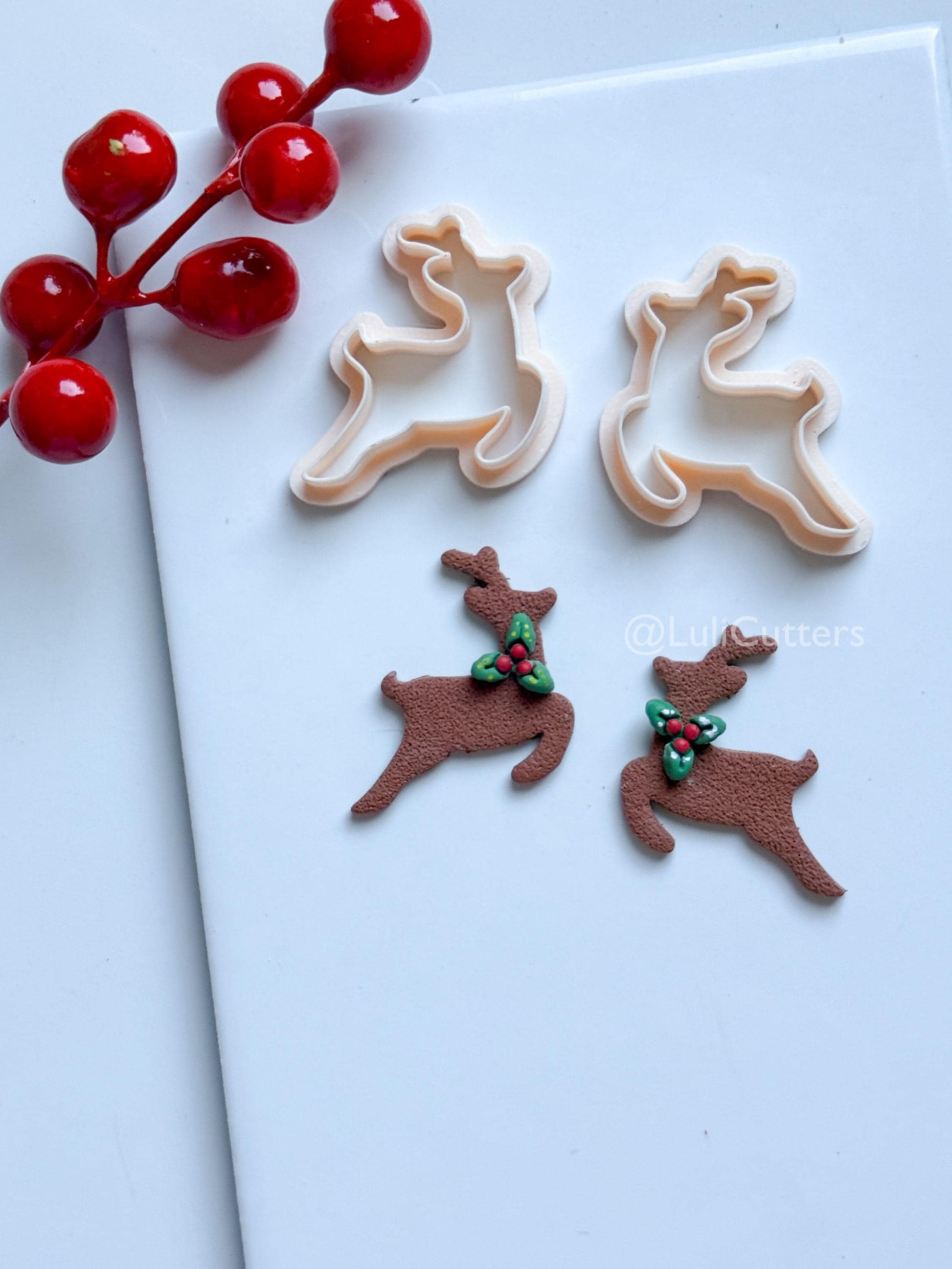 Leaping Reindeer Clay Cutter – Christmas Deer Silhouette Polymer Clay Earring & Charm Tool