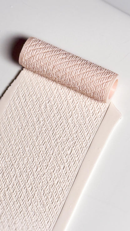 Diagonal Rib Stitch Texture Roller for Polymer Clay – Knit Pattern Emboss Rolling Pin