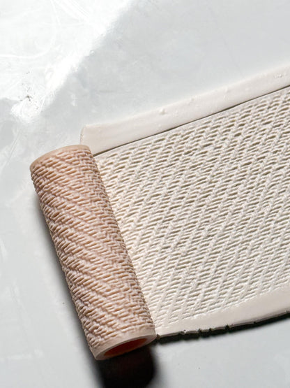 Diagonal Rib Stitch Texture Roller for Polymer Clay – Knit Pattern Emboss Rolling Pin