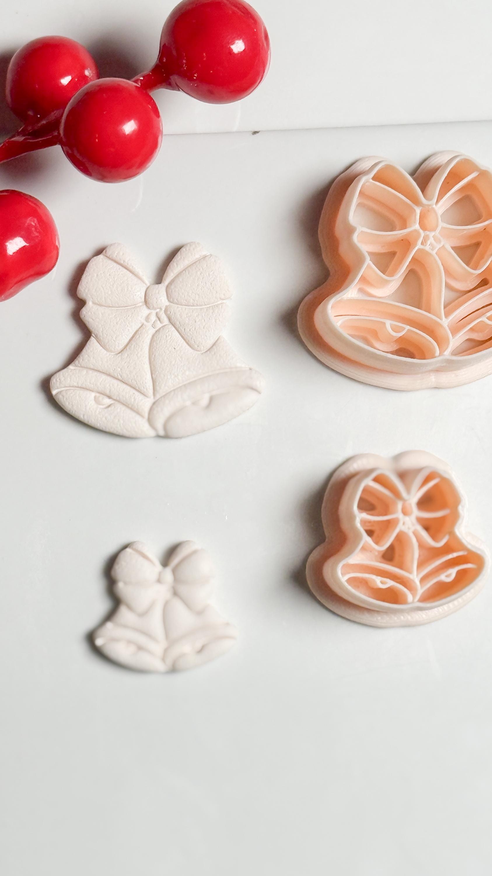 Christmas Bells with Bow Clay Cutter Set – Festive Polymer Clay Earring and Ornament Tool
