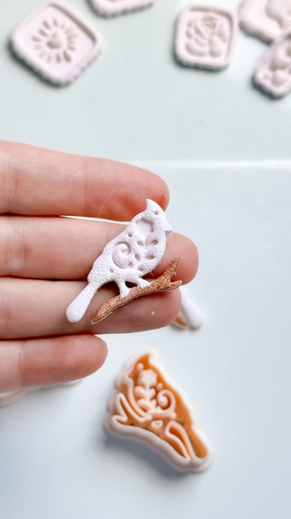 Bird on Branch Clay Cutter – Floral Cardinal Polymer Clay Earring and Craft Tool