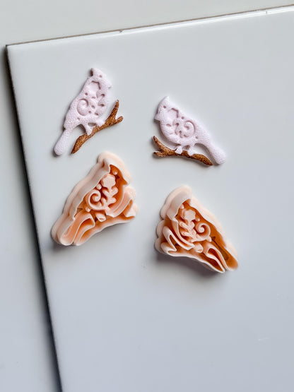Bird on Branch Clay Cutter – Floral Cardinal Polymer Clay Earring and Craft Tool