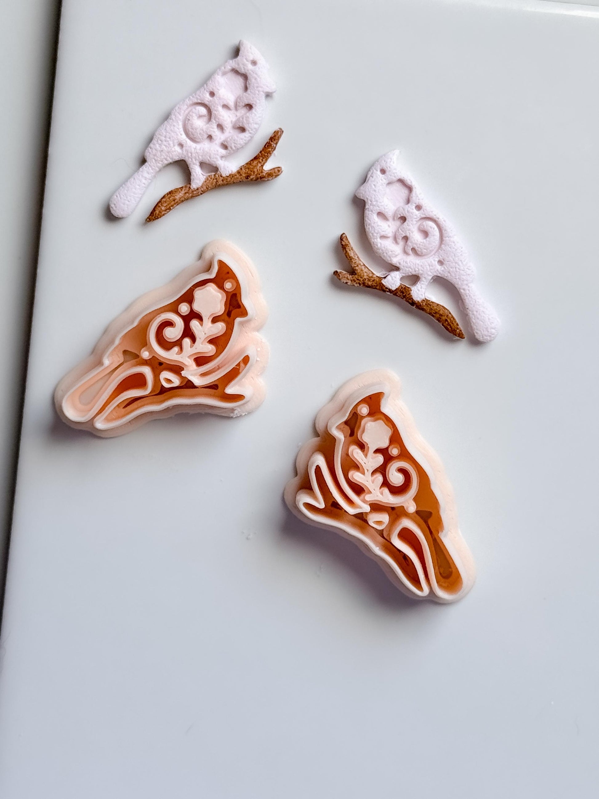 Bird on Branch Clay Cutter – Floral Cardinal Polymer Clay Earring and Craft Tool