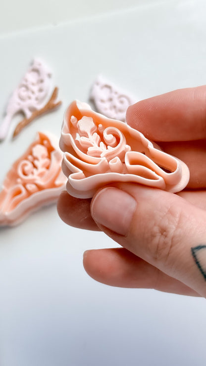 Bird on Branch Clay Cutter – Floral Cardinal Polymer Clay Earring and Craft Tool