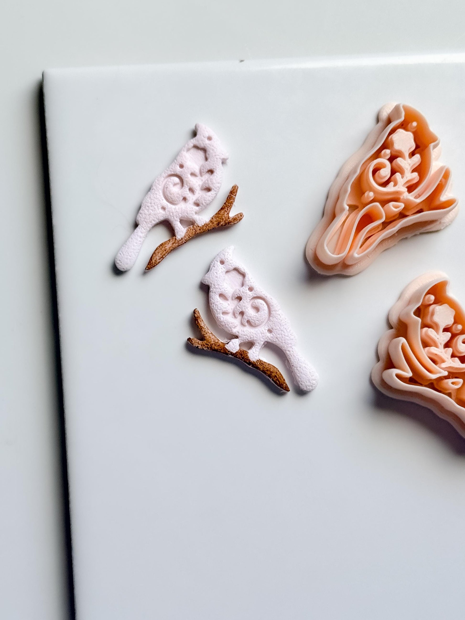 Bird on Branch Clay Cutter – Floral Cardinal Polymer Clay Earring and Craft Tool