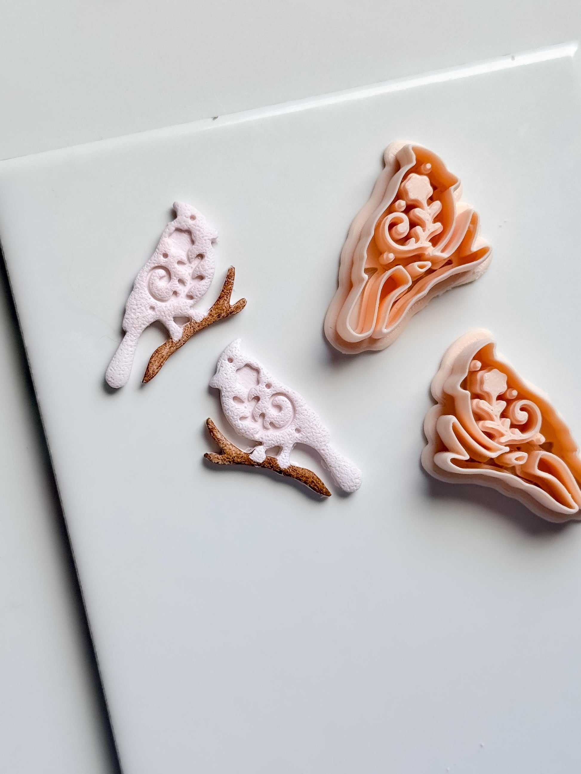 Bird on Branch Clay Cutter – Floral Cardinal Polymer Clay Earring and Craft Tool