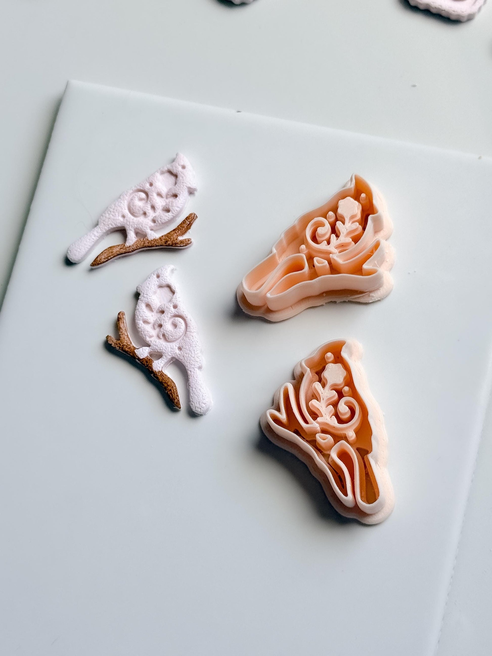 Bird on Branch Clay Cutter – Floral Cardinal Polymer Clay Earring and Craft Tool