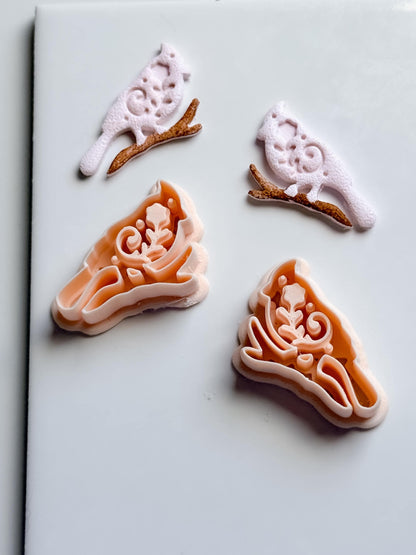 Bird on Branch Clay Cutter – Floral Cardinal Polymer Clay Earring and Craft Tool