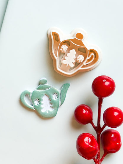 Christmas Teapot Clay Cutter – Holiday Polymer Clay Earring and Ornament Tool