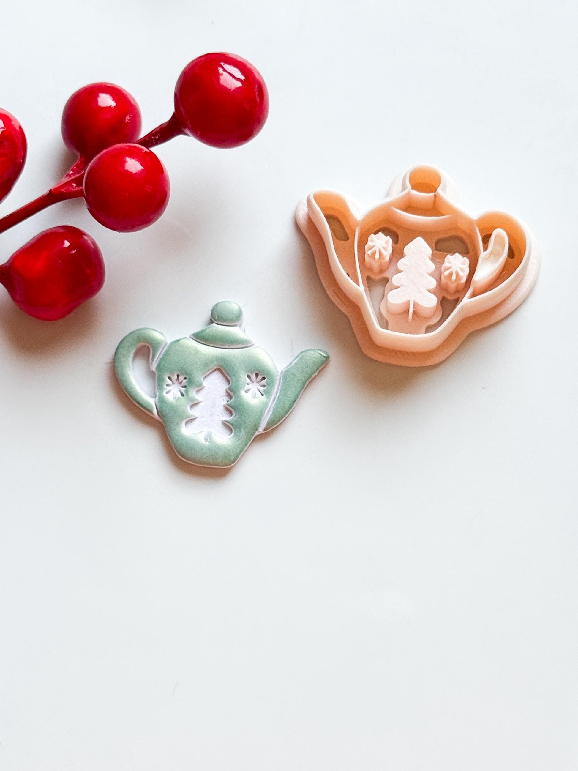 Christmas Teapot Clay Cutter – Holiday Polymer Clay Earring and Ornament Tool
