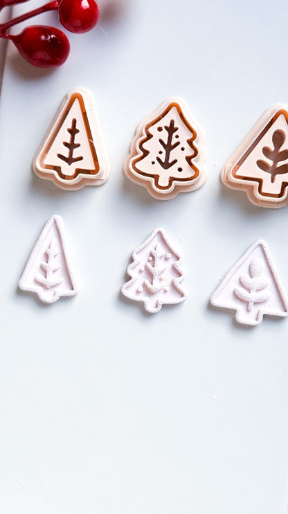 Modern Christmas Tree Clay Cutter Set – Embossed Holiday Polymer Clay Seal Tool