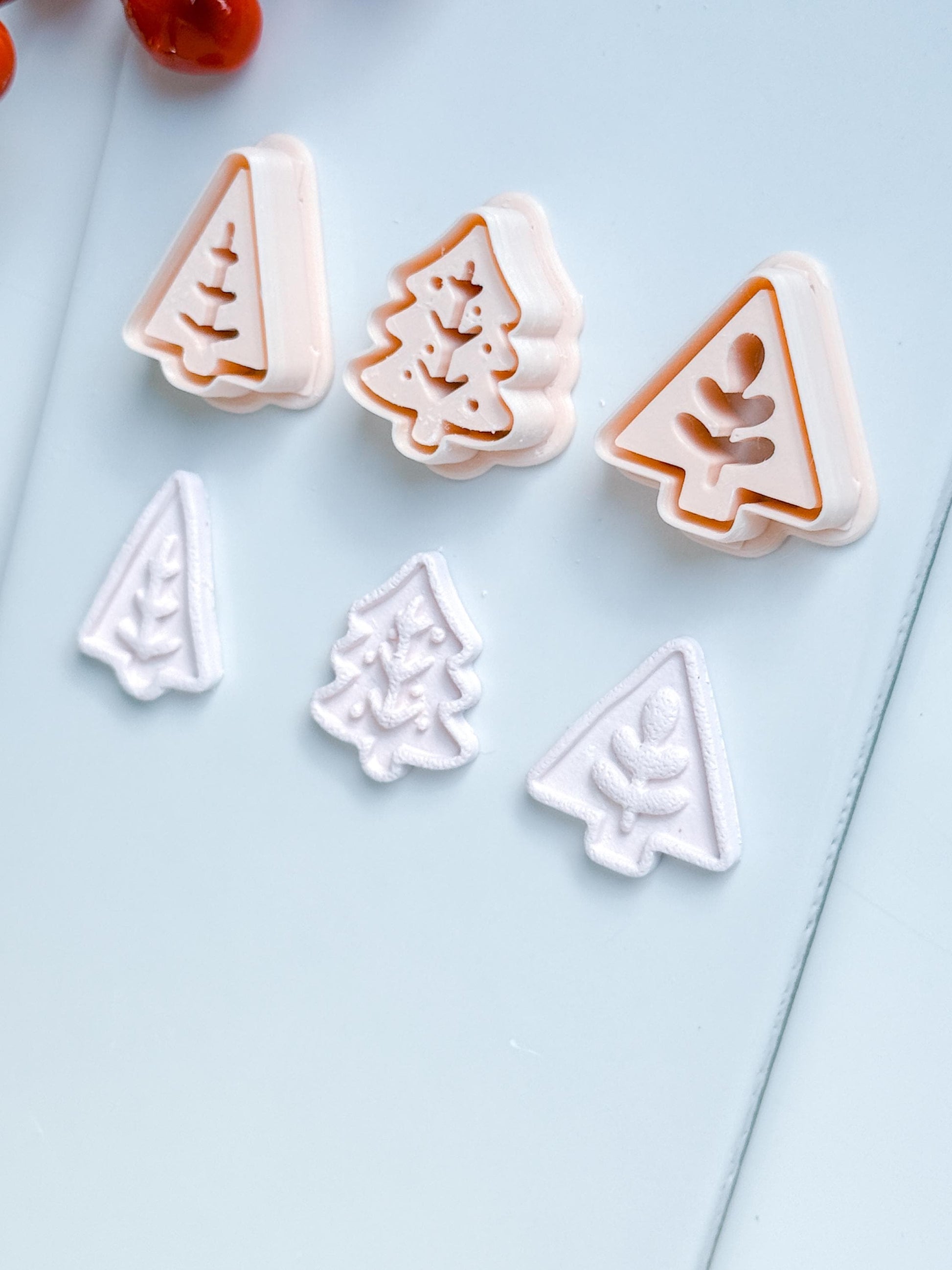 Modern Christmas Tree Clay Cutter Set – Embossed Holiday Polymer Clay Seal Tool