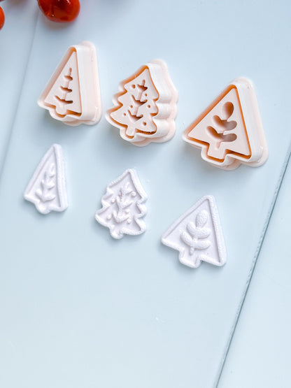 Modern Christmas Tree Clay Cutter Set – Embossed Holiday Polymer Clay Seal Tool
