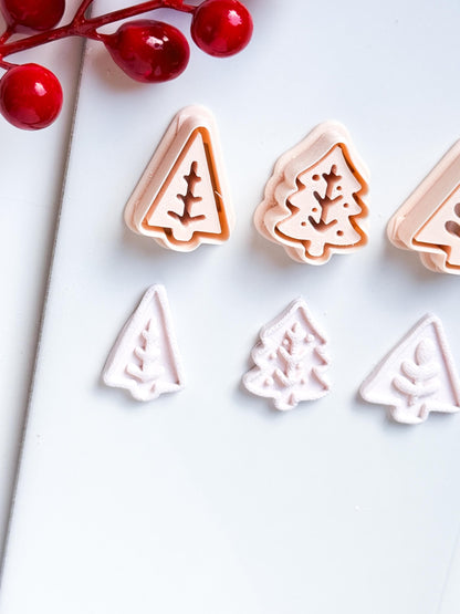 Modern Christmas Tree Clay Cutter Set – Embossed Holiday Polymer Clay Seal Tool