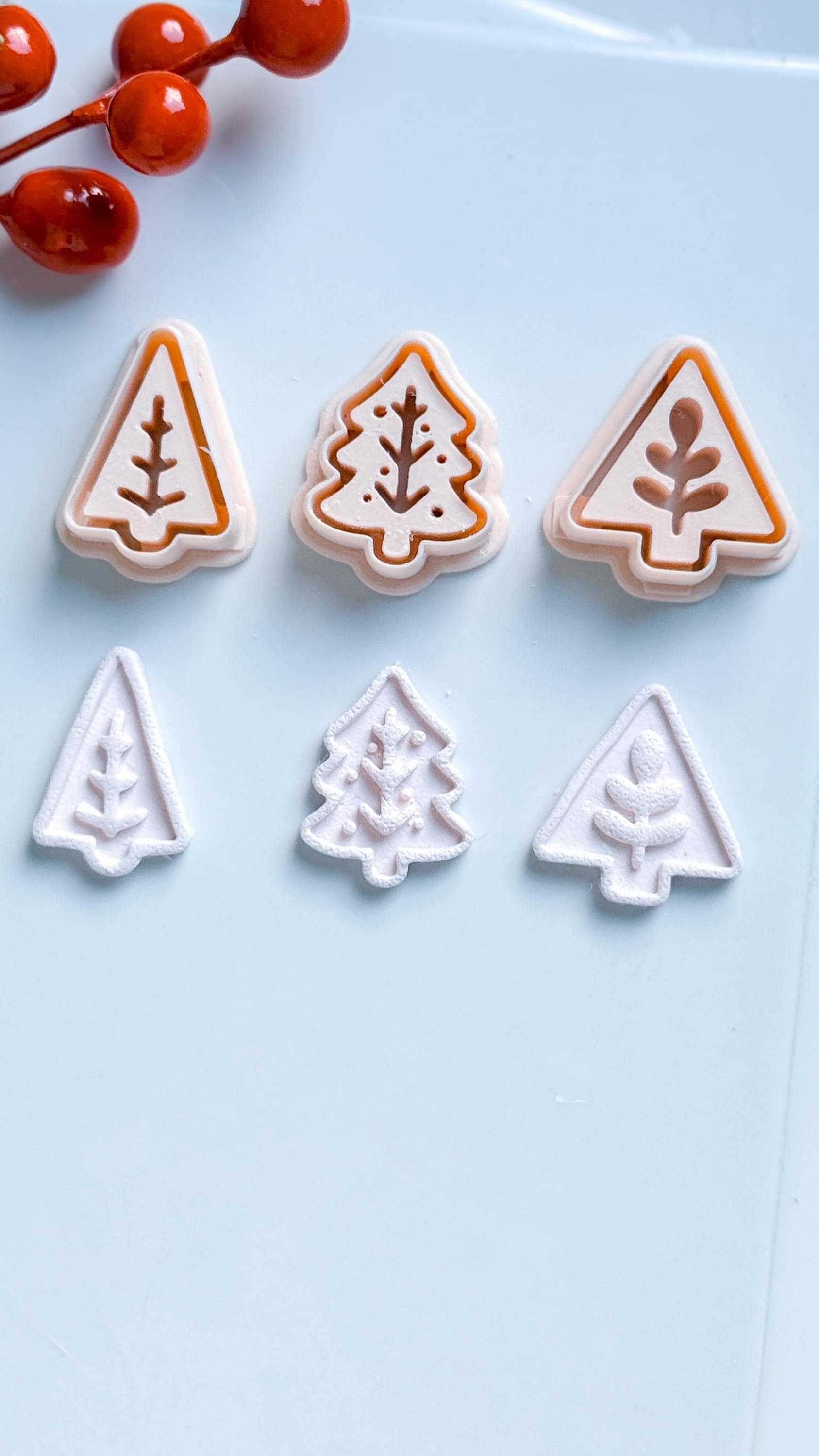 Modern Christmas Tree Clay Cutter Set – Embossed Holiday Polymer Clay Seal Tool