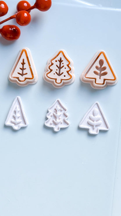 Modern Christmas Tree Clay Cutter Set – Embossed Holiday Polymer Clay Seal Tool