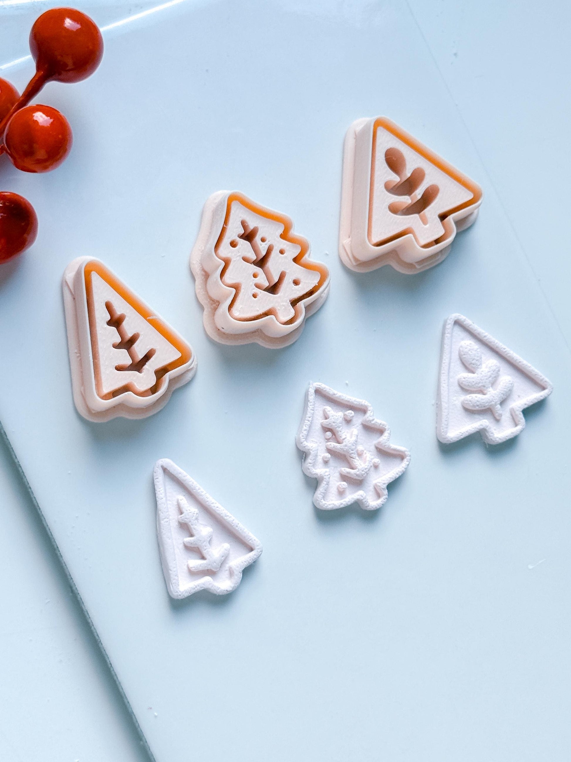 Modern Christmas Tree Clay Cutter Set – Embossed Holiday Polymer Clay Seal Tool