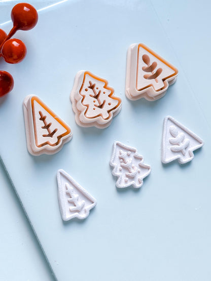 Modern Christmas Tree Clay Cutter Set – Embossed Holiday Polymer Clay Seal Tool