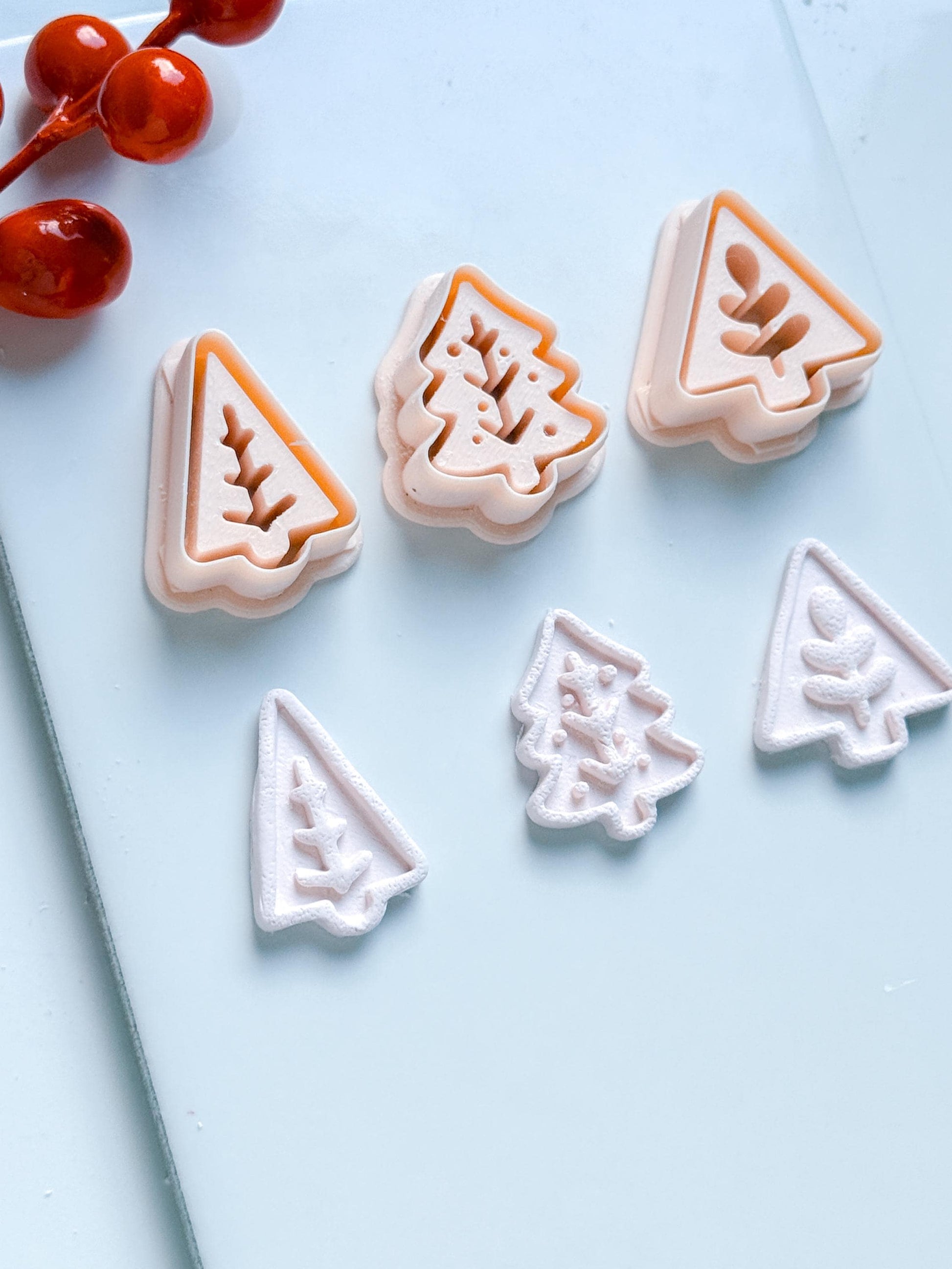 Modern Christmas Tree Clay Cutter Set – Embossed Holiday Polymer Clay Seal Tool
