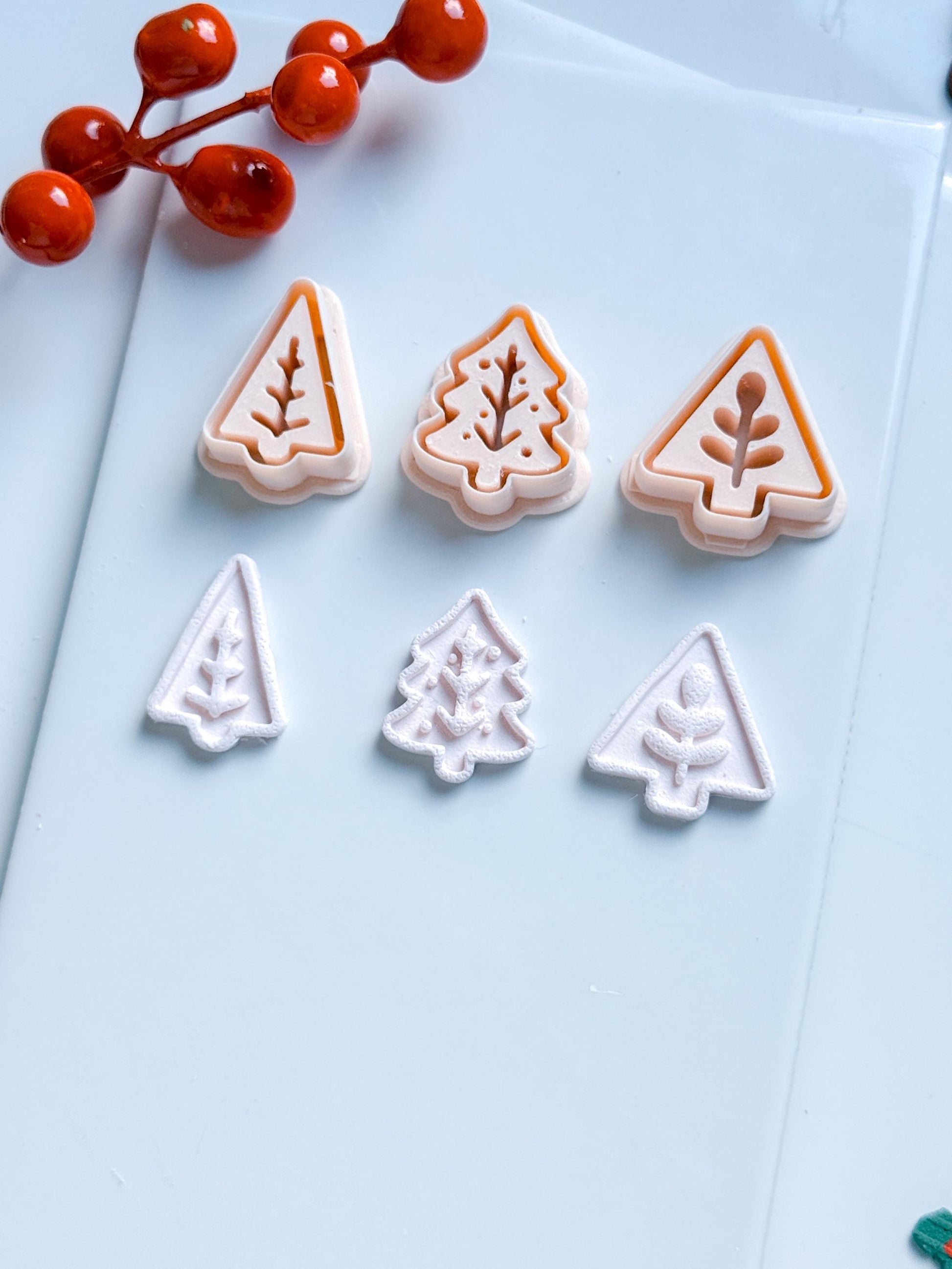 Modern Christmas Tree Clay Cutter Set – Embossed Holiday Polymer Clay Seal Tool
