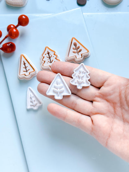 Modern Christmas Tree Clay Cutter Set – Embossed Holiday Polymer Clay Seal Tool