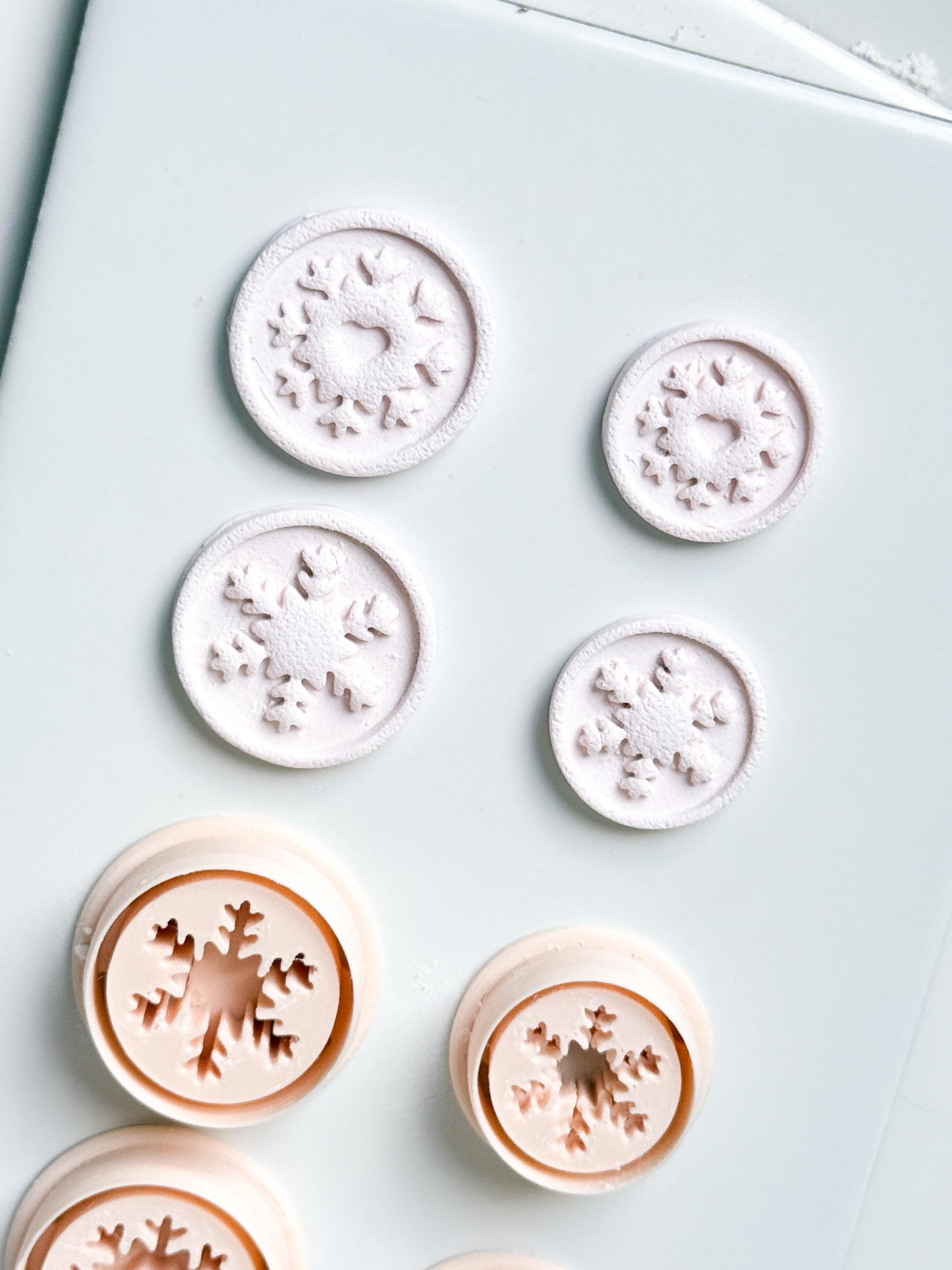 Heart & Star Snowflake Emboss Clay Cutter Set: Round Winter Seal Polymer Clay Tools