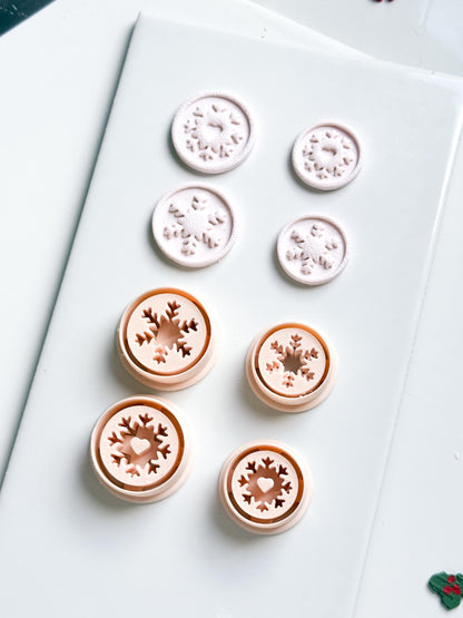 Heart & Star Snowflake Emboss Clay Cutter Set: Round Winter Seal Polymer Clay Tools