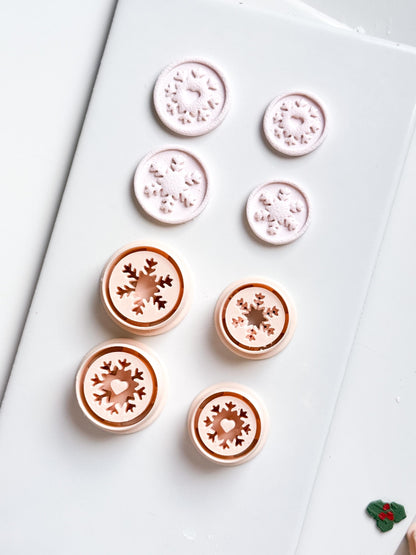 Heart & Star Snowflake Emboss Clay Cutter Set: Round Winter Seal Polymer Clay Tools