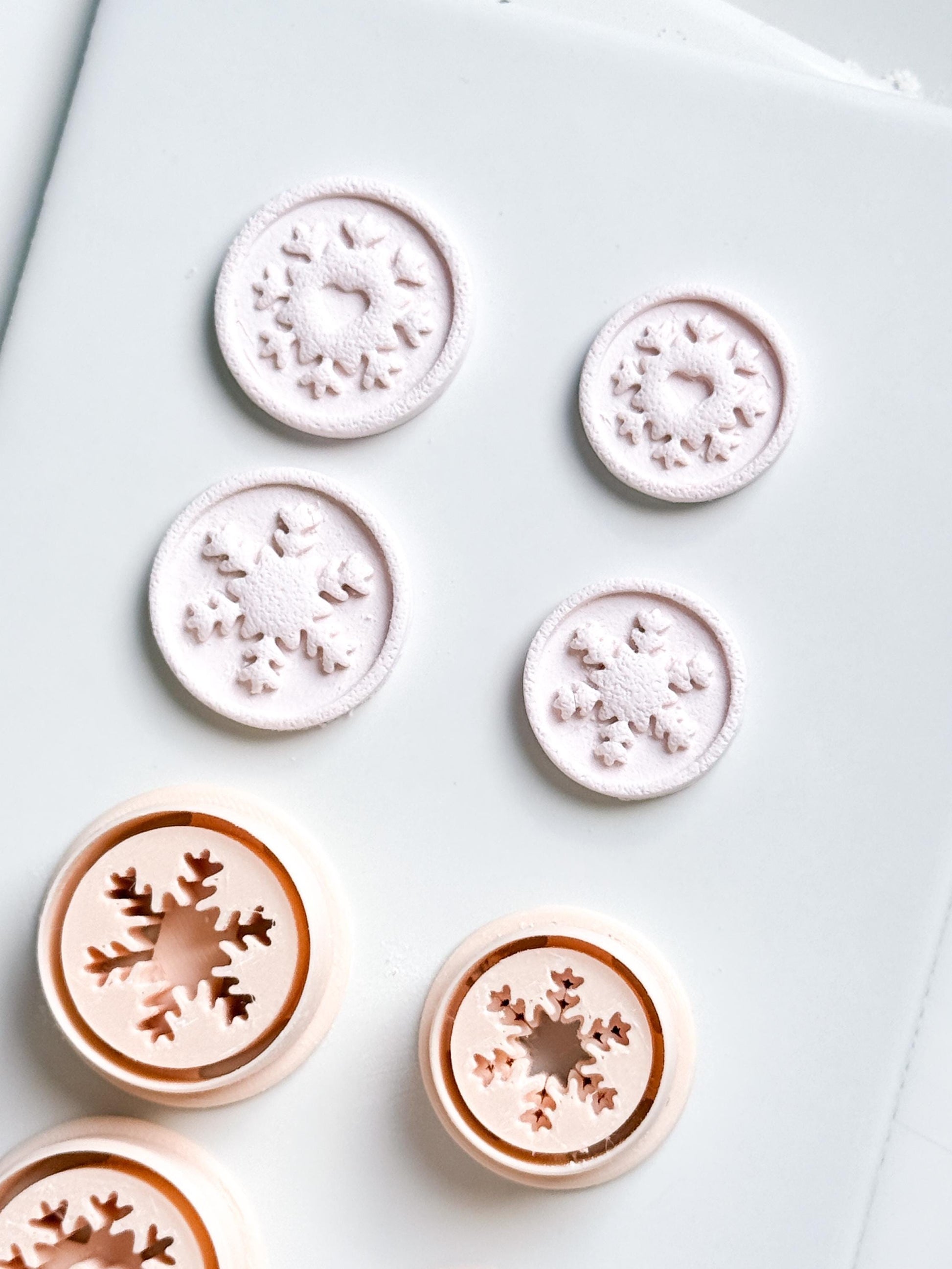 Heart & Star Snowflake Emboss Clay Cutter Set: Round Winter Seal Polymer Clay Tools