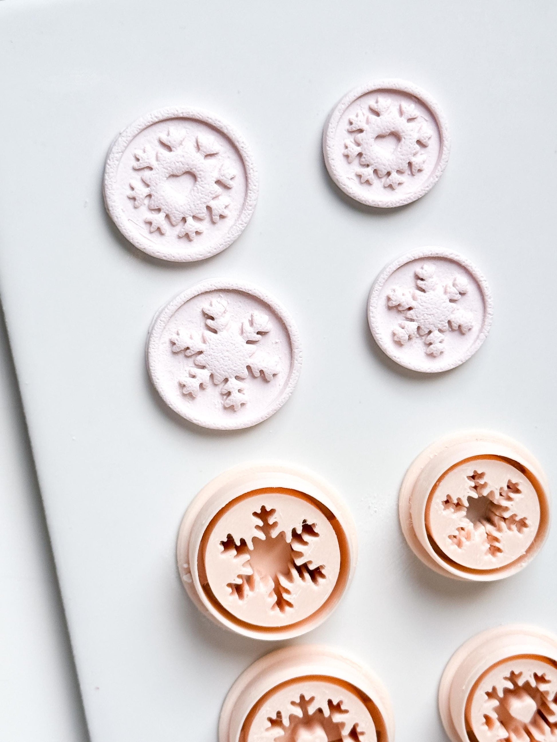 Heart & Star Snowflake Emboss Clay Cutter Set: Round Winter Seal Polymer Clay Tools
