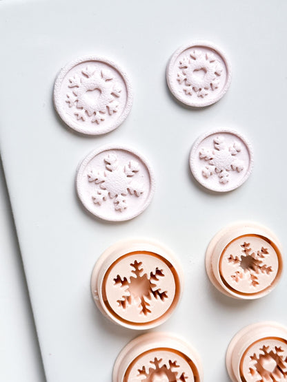 Heart & Star Snowflake Emboss Clay Cutter Set: Round Winter Seal Polymer Clay Tools