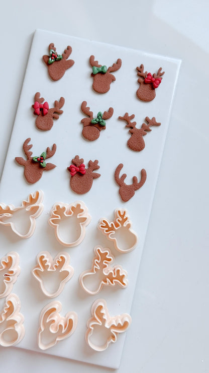 Reindeer Head Clay Cutter Set – Polymer Clay Christmas Earring & Charm Shapes