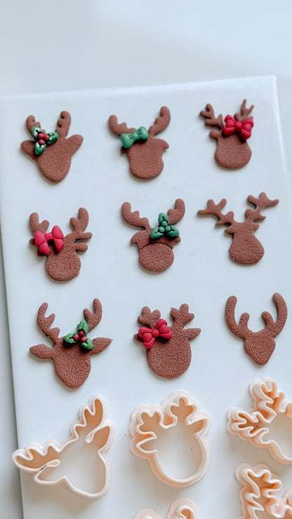 Reindeer Head Clay Cutter Set – Polymer Clay Christmas Earring & Charm Shapes