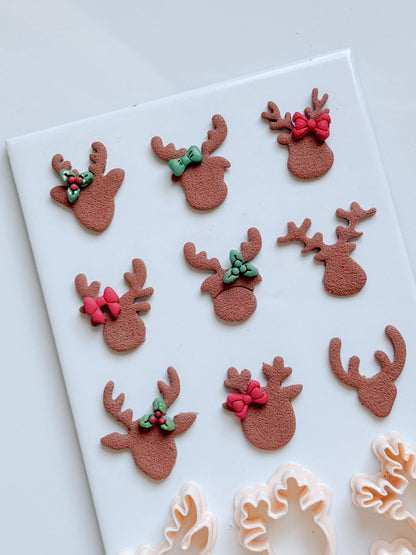 Reindeer Head Clay Cutter Set – Polymer Clay Christmas Earring & Charm Shapes