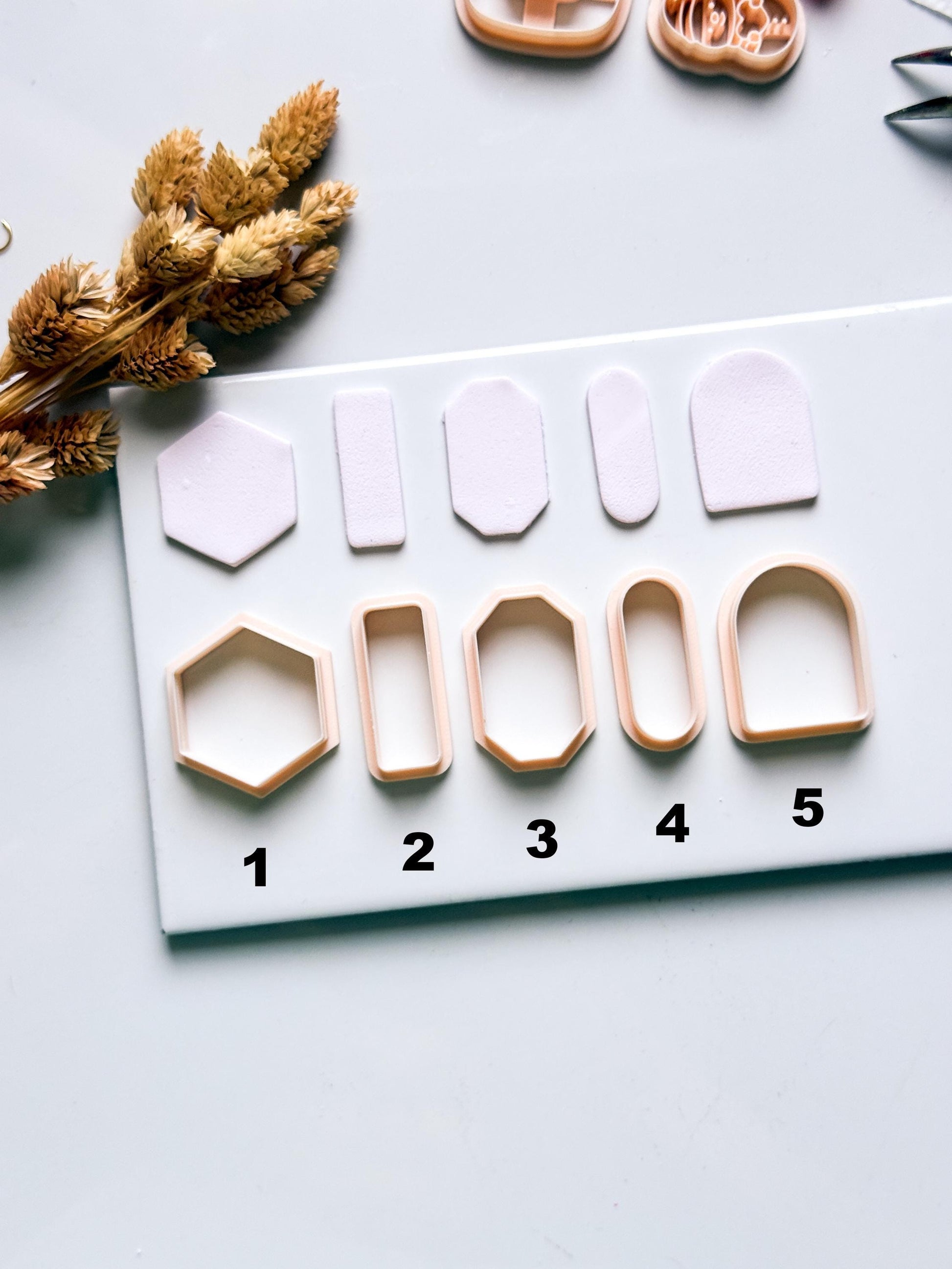 Basic Geometric Clay Cutter Set: Arch, Hexagon & Rectangle Shapes for Polymer Clay Jewelry