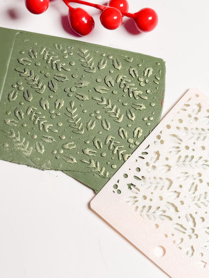 Holly Leaf Christmas Stencil – Festive Berries Pattern for Polymer Clay and Crafts