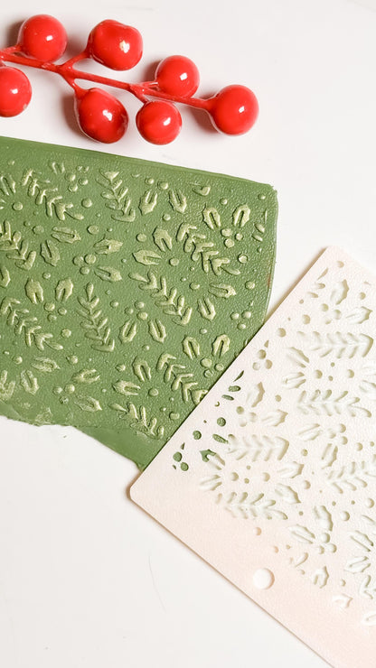 Holly Leaf Christmas Stencil – Festive Berries Pattern for Polymer Clay and Crafts