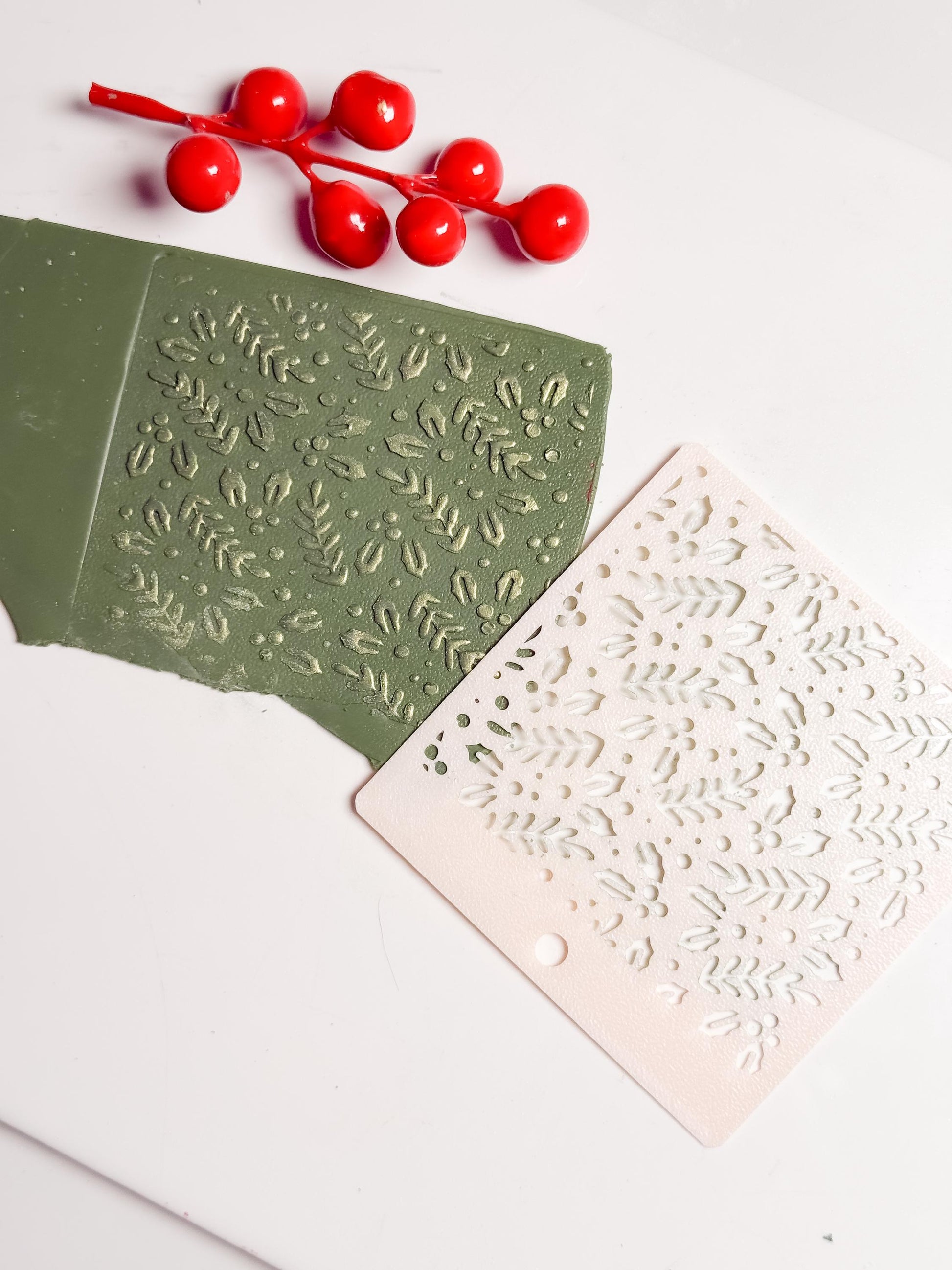 Holly Leaf Christmas Stencil – Festive Berries Pattern for Polymer Clay and Crafts