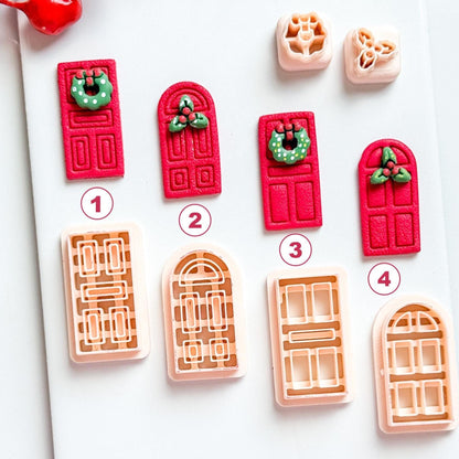 Christmas Door Clay Cutter Set – 4 Festive Door Shapes + Wreath & Holly Toppers