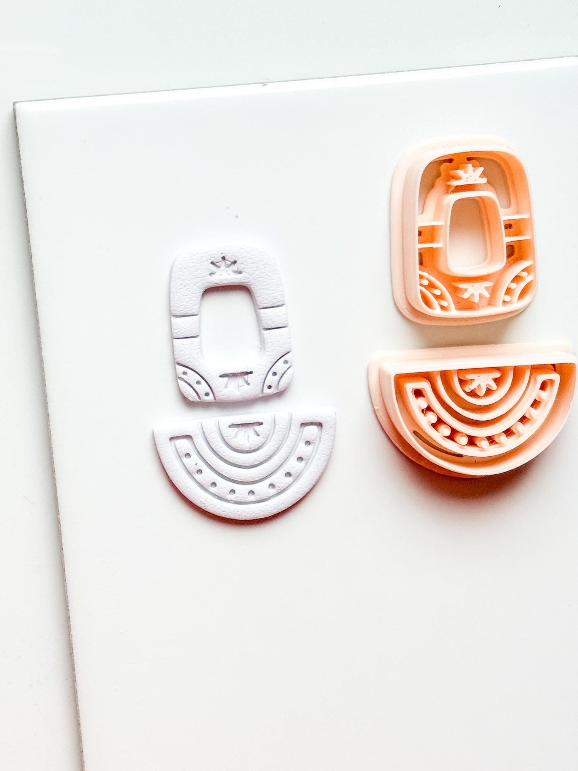 Boho Arch and Fan Clay Cutter Set: Geometric Embossed Polymer Clay Tool