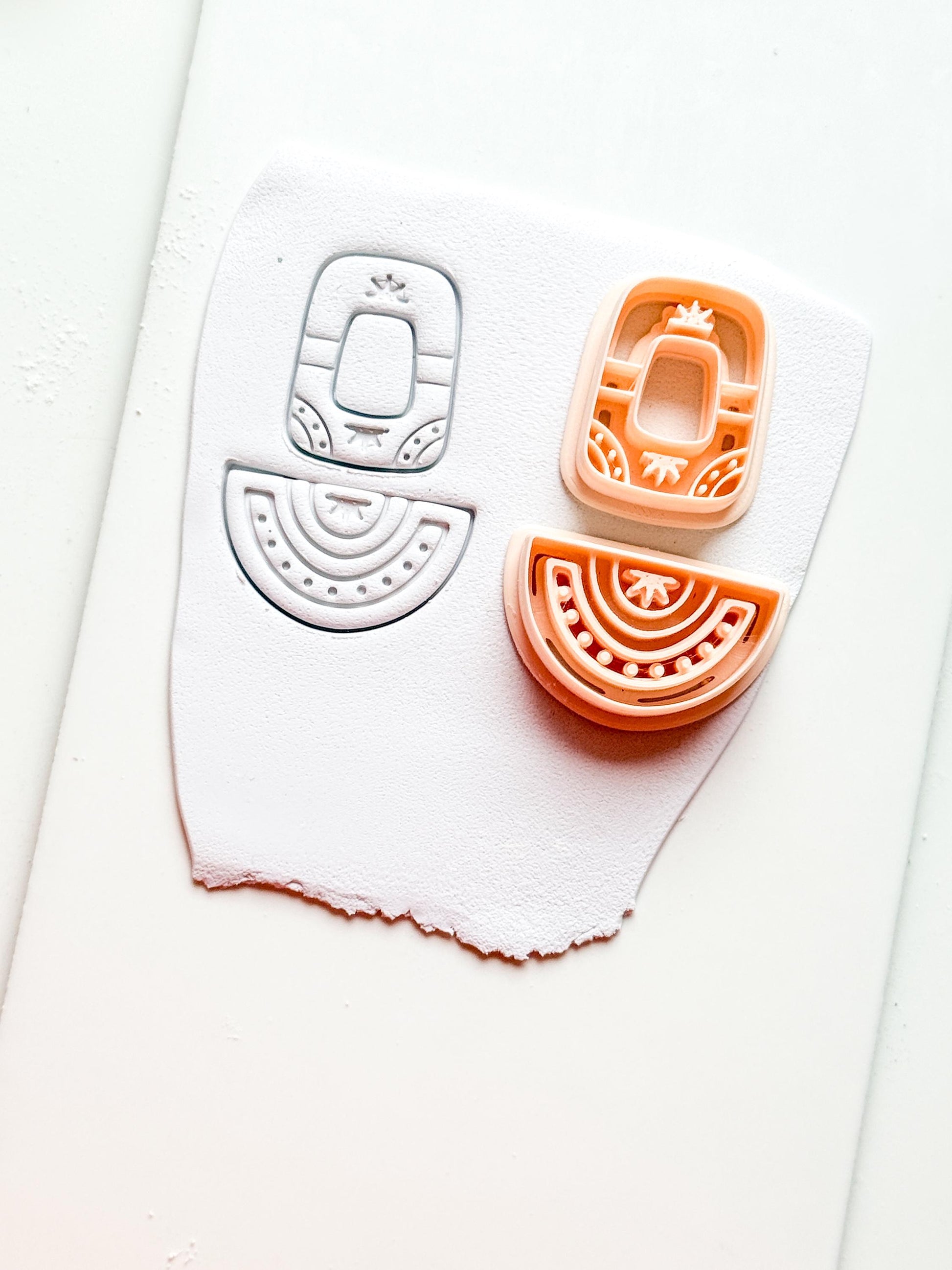 Boho Arch and Fan Clay Cutter Set: Geometric Embossed Polymer Clay Tool
