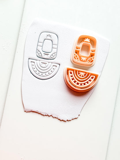 Boho Arch and Fan Clay Cutter Set: Geometric Embossed Polymer Clay Tool