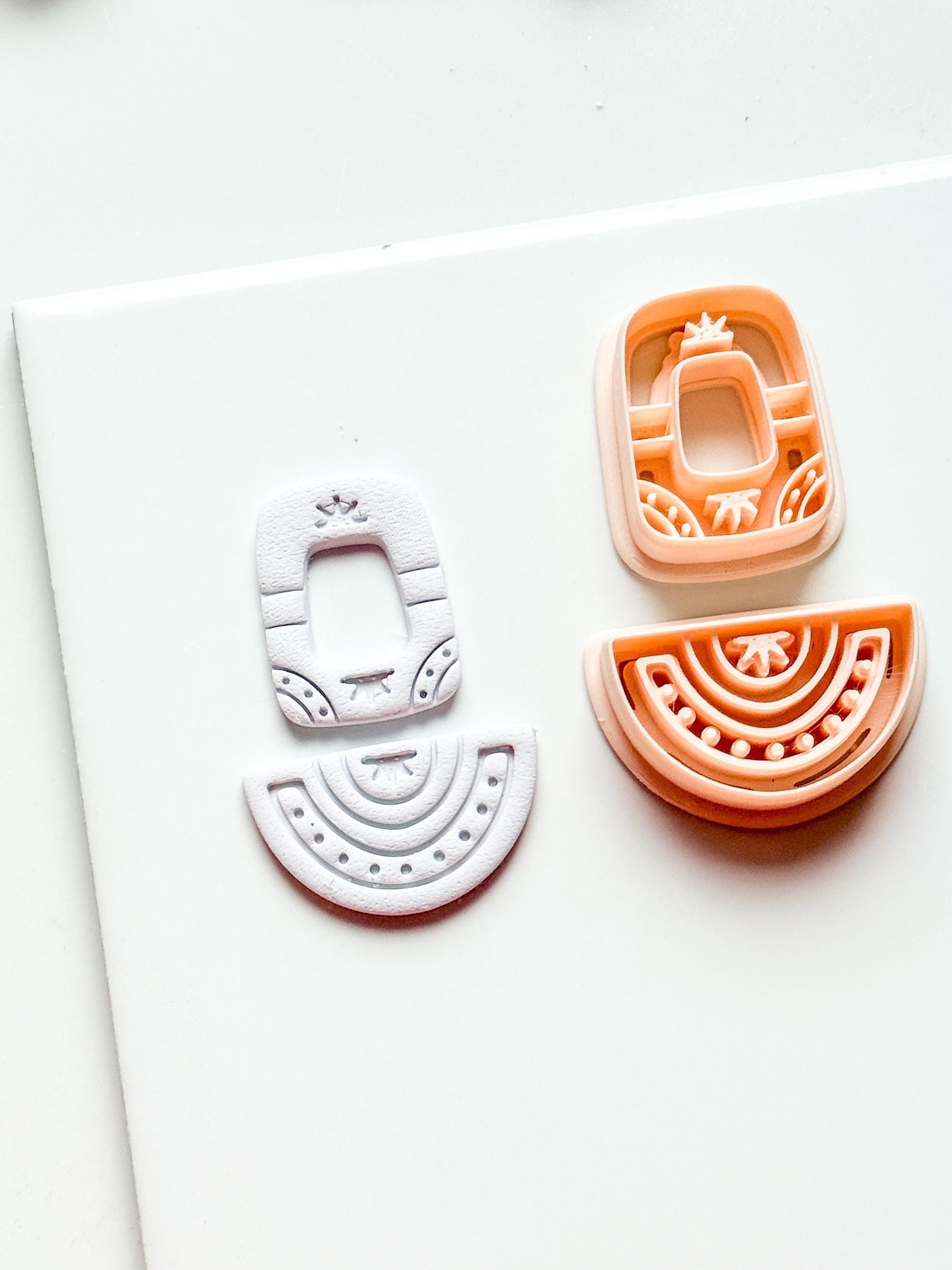 Boho Arch and Fan Clay Cutter Set: Geometric Embossed Polymer Clay Tool