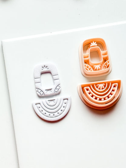 Boho Arch and Fan Clay Cutter Set: Geometric Embossed Polymer Clay Tool