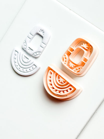 Boho Arch and Fan Clay Cutter Set: Geometric Embossed Polymer Clay Tool