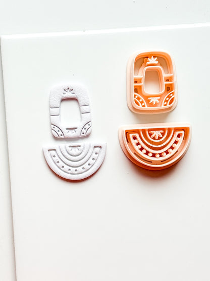 Boho Arch and Fan Clay Cutter Set: Geometric Embossed Polymer Clay Tool